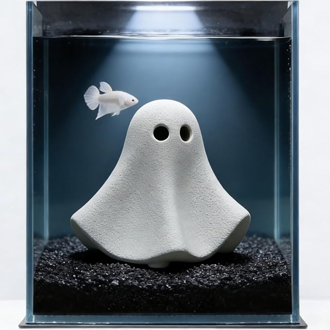 OwMell Ghost Statue Figurine, Halloween Fish Tank Decor Aquarium Decoratio | Ceramic, Non-Toxic, Ghost Small Fish Tank Ornament, Micro Landscape Decor