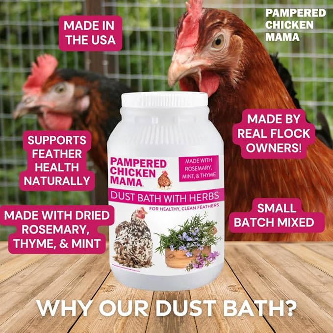 Pampered Chicken Mama Herbal Dust Bath for Chickens for Clean Feathers (8 pounds) | Natural Poultry Supplies for Chicken Coops (8 pounds)