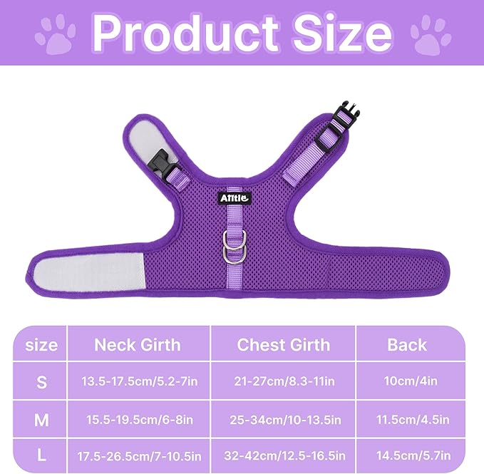 AIITLE Adjustable Rabbit and Leash Set - Lightweight & Portable, Padded Vest with Magic Tape Design, Indoor/Outdoor Use (Training, Hiking) - Fits Hamsters, Rats, Iguanas, Puppies, Cats, Purple M