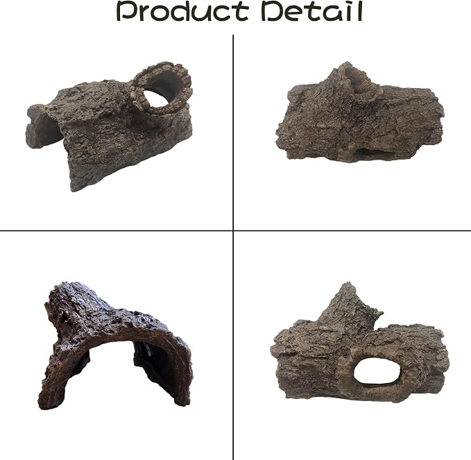 Tfwadmx Leopard Gecko Hide, 7" Reptile Hideout, Resin Simulated Hollow Log for Aquarium, Betta Fish Hideout, Reptile Tank Accessories for Corn Snakes, Young Lizards, Hermit Crabs, Frogs