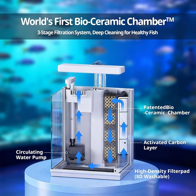 AQUASMITH Betta Fish Tank, 2 Gallon All-in-One Aquarium Kit with Filtration & LED Light, Self-Cleaning Aquarium for Beginners, Kids, Gifts for Men, Teen Boys