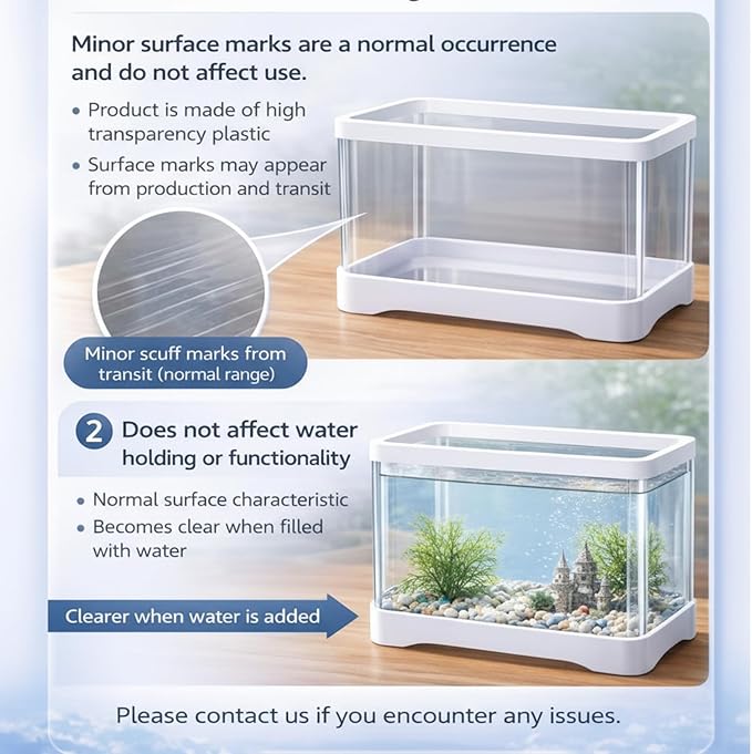 Geelin 2 Gallon Plastic Rectangular Fish Tank, Aquarium for Betta Fish Reptiles Succulents Flower Centerpiece, Shatterproof with Clear Clarity for Home Office Desktop Decors (White)
