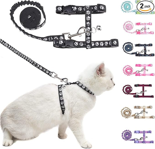 BEAUTYZOO Cat Harness and Leash Set Escape Proof for Walking, Kitten Soft Adjustable Vest Harnesses for Small Medium Large Cats, Easy Control Breathable Plaid Ribbon Nylon for Outdoor Indoor Use
