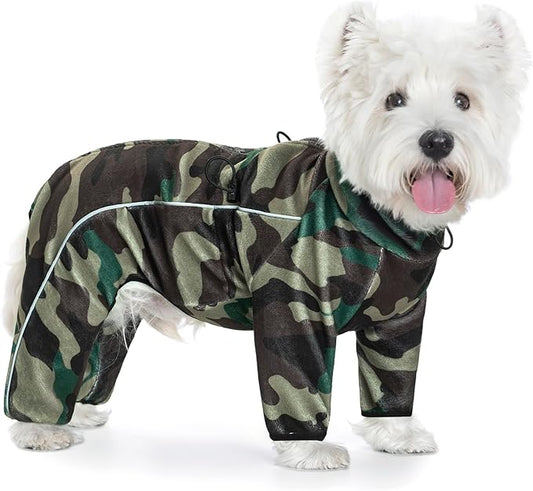 Fleece Dog Coat for Small Medium Dog,Pullover Pajamas Jumpsuit Bodysuit Puppy Coats with Legs, Pet Windproof Warm Cold Weather Jacket Full Body Vest Cozy Snowsuit Outfit Clothes (Camo, L)