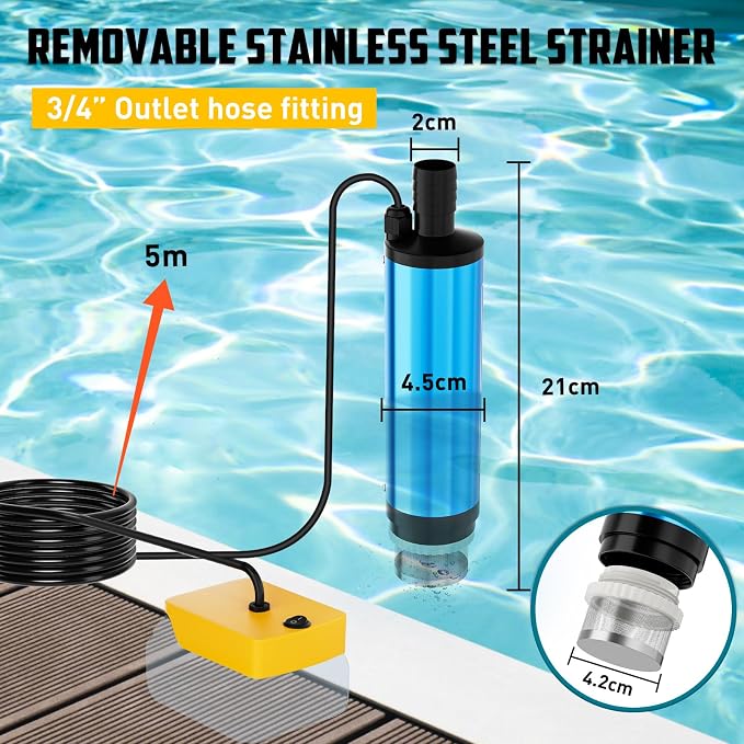 Uniqwamo Cordless Submersible Water Pump Compatible for Dewalt 20V Battery | 400GPH Portable Transfer Water Pump for Camping Tub Garden RV Pond Draining Job Sites(No Battery)