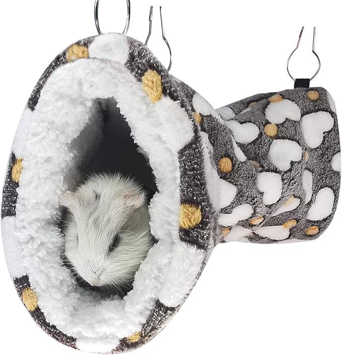 LEFTSTARER Guinea Pig Accessories Sugar Glider Cage Accessories Hamster Rat Toys Ferret Hammock Hanging Tunnel for Small Animals （Heart-Brown）