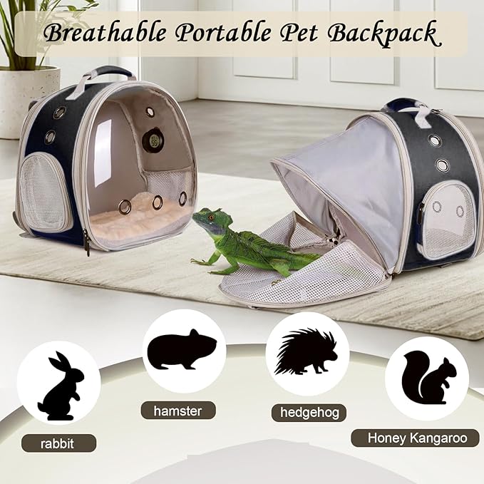 Back Extention Bearded Dragon Travel Backpack Carrier with Reptile Thermometer and Humidity Gauge Lizard Travel Cage Space Capsule Clear Bubble Window Astronaut Reptile Carrier Bag for Ball Python
