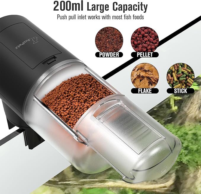 Automatic Fish Feeder for Aquarium, Vacation, 7, 14 Day Auto Food Dispenser with Timer, 200ml Large Capacity, Battery Powered, Ideal for Turtle/Fish Tank Aquarium Accessories, Batteries Included