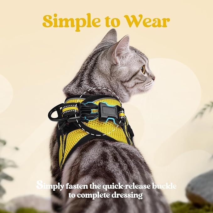rabbitgoo Cat Harness and Leash Set for Walking Escape Proof, Adjustable Soft Kittens Vest with Reflective Strip for Cats, Comfortable Outdoor Vest, Bright Yellow, S