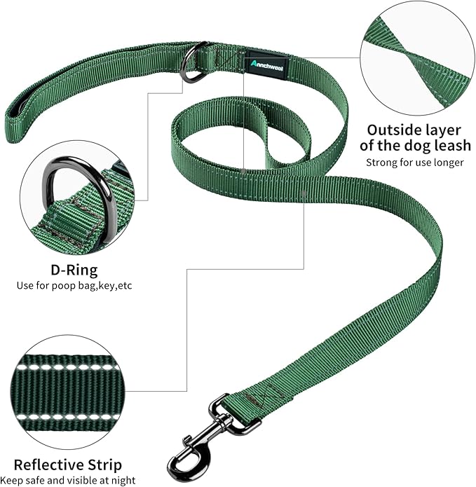 Annchwool No Pull Dog Harness with Padded Handle+5 Ft Leash,Reflective Strip Escape Proof and Quick Fit to Adjust Dog Harness,Easy for Training Walking for Small & Medium and Large Dogs(Green-Set,M)