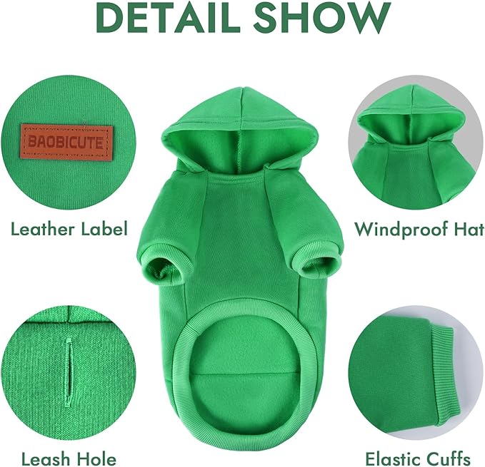 2 Pack Dog Hoodie Warm Hood Dog Sweater Cold Weather Small Dogs Sweatshirt Comfort Pet Clothes for Small Medium Dogs with Pockets (Green+Wine Red, XXS (Back: 5.9",Chest: 10.6", 0.8-1.8lbs))