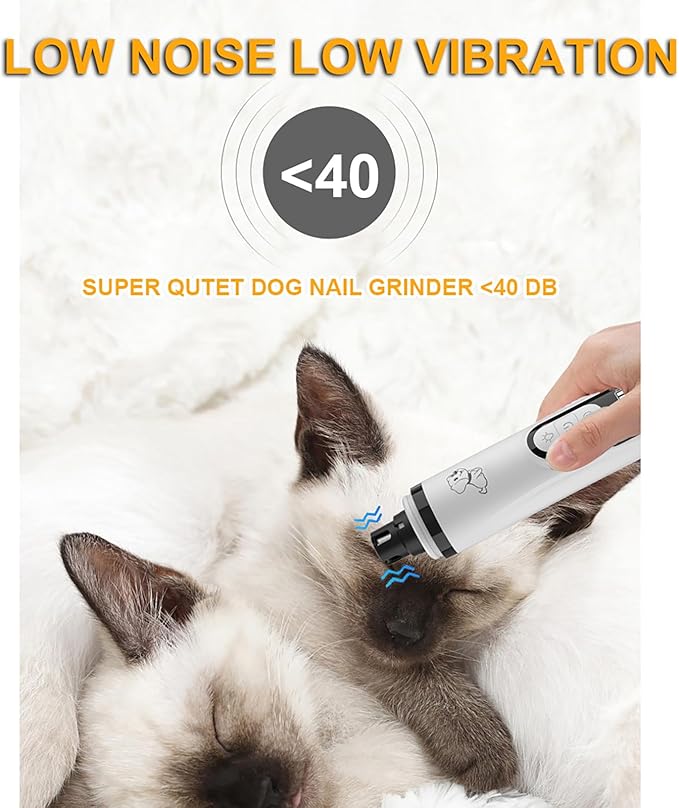 Upgraded Slient Dog Nail Grinder, Professional Pet Nail Grinder, Triple Speed Settings, 2000mAh Battery, Ultra Quiet Operation for Stress-Free Grooming for Small Medium Large Dogs & Cat