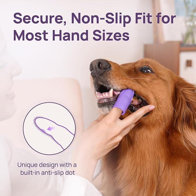 HICC PET Dog Toothbrush, Anti-Slip Dog Tooth Brushing Kit, Dog Finger Toothbrush for Plaque and Tartar Cleaning, Dog Teeth Cleaning for Small & Large Pets, Safer & Softer Liquid Silicone, 4-Pack