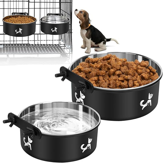 Crate Dog Bowl, 2 Pack Dog Crate Water Bowls Hanging No Spill, Removable Stainless Steel Mountable Pet Kennel Bowl Food Feeder Coop Cup Cage Accessories for Puppy Cat Rabbit Guinea Pigs Ferret Bird