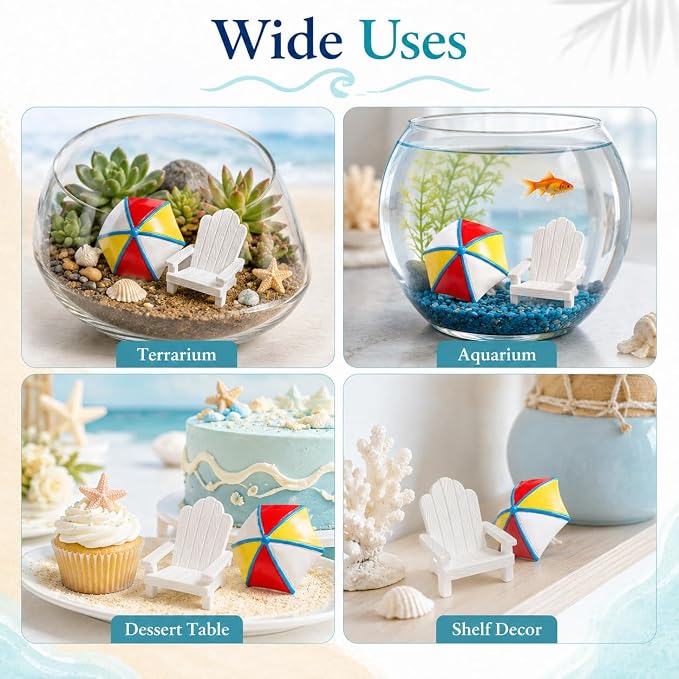 Garneck 2pcs Miniature Mini Beach Chair Furniture Terrariums Decoration Aquarium Ornament Mediterranean Figurines Umbrella Summer Home Accents Decor Mini Desktop Decor Rocking Chair Cute
