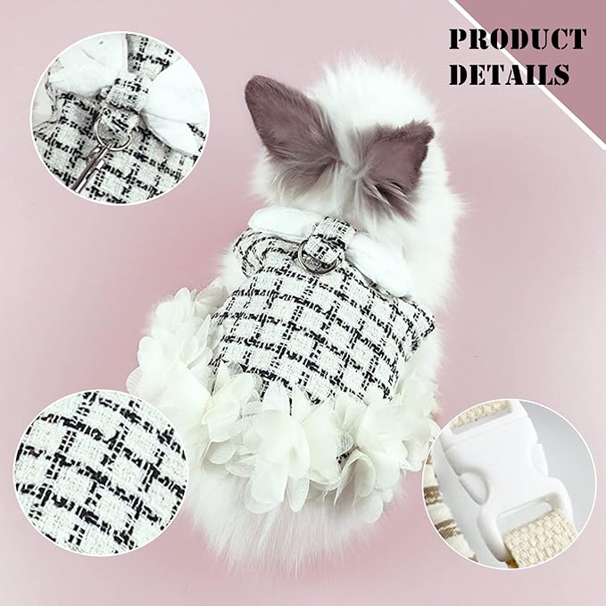 Bunny Harness and Leash,Adjustable Soft Guinea Pig Clothes Pet Rabbit Ferret Harness Costumes for Small Animals Dress