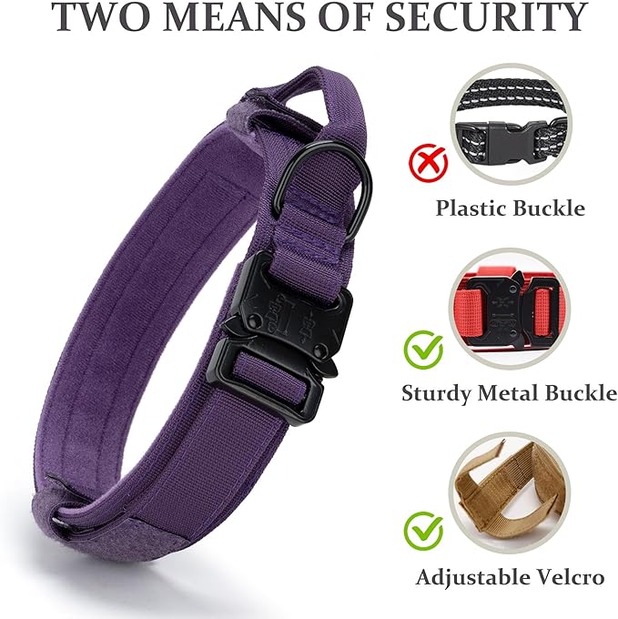 Tactical Dog Collar, Adjustable Military Training Nylon Dog Collar with Control Handle and Heavy Quick-Release Metal Buckle for Small Medium Large Dogs, Purple XXL