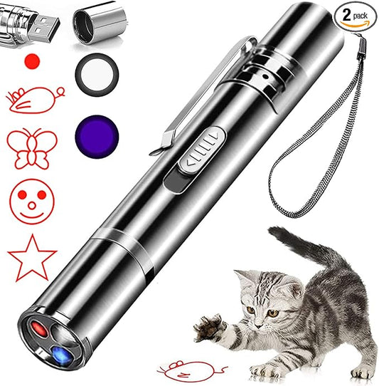 IVVTRYI Laser Pointer 2 Cat Toys for Indoor, Rechargeable, 7 Adjustable Wand Red Light Pet Interactive Cat Mouse Toys to Keep Busyfor Kitten Dog Chase Play