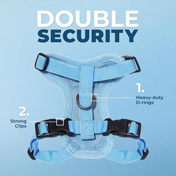 Voyager Escape-Proof Step-in Lock Cat Harness & 5ft Neoprene-Handle Leash Set All-Weather Mesh with Reflective Stitching for Small to Large Cats by Best Pet Supplies, Baby Blue, S