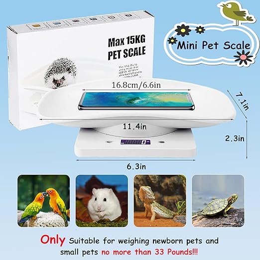 Digital Pet Scale, Portable LCD Electronic Weighing Scale with Tray(Max. 33 lbs), Small Animal Weight Scale, Multifunction Kitchen Scale for Food/Lizard/Puppy/Kitten/Hamster/Whelping