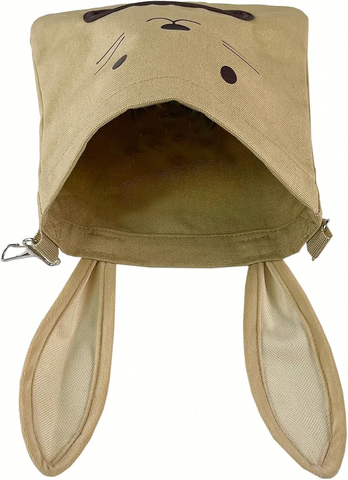 Rabbit Hay Feeder Bag - Hanging Rabbit Hay Feeder for Rabbits, Guinea Pigs and Chinchillas, Moss and Alfalfa Hay (Khaki)
