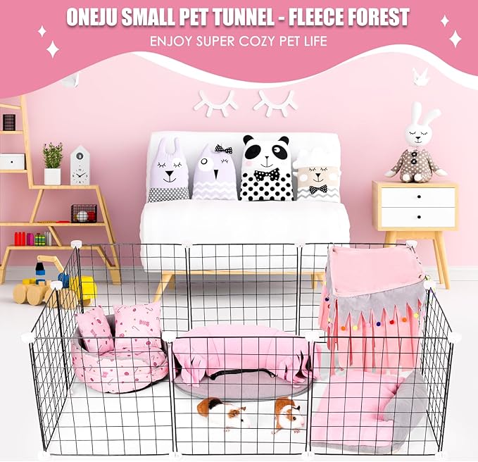 Guinea Pig Tunnel, 2-Way Tunnel for Guinea Pig, Hamster and Other Small Pets, Zip Design for Use and Storage, Pure Pink and Grey