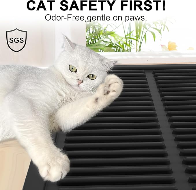 Extra Large Litter Mat: XL 39"x29" Silicone Waterproof Groove Design Litter Trapping Mat Easy to Clean for Multiple-Cats - Jumbo Non-Slip Cat Box Rug for Floor (Black)