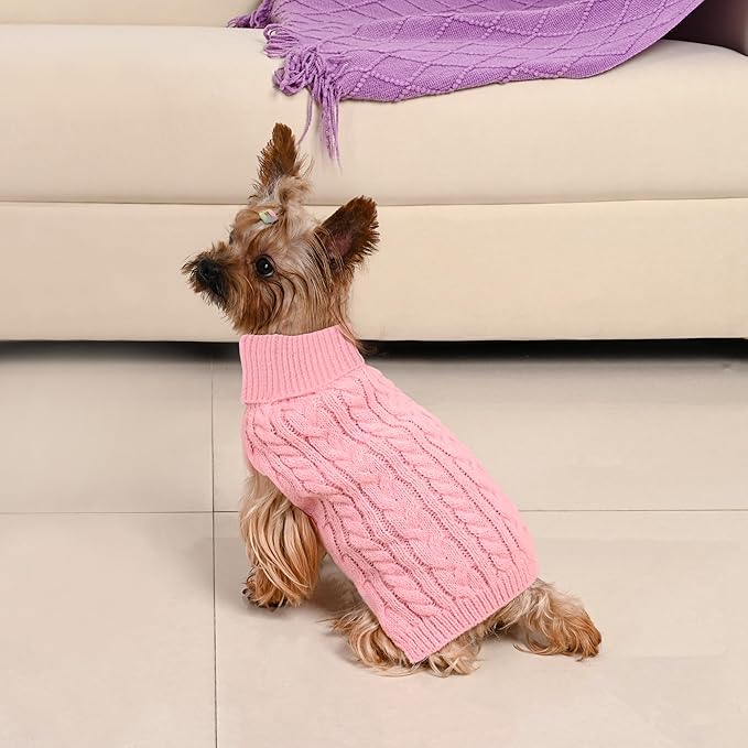 2 Pack Dog Sweaters for Small Dogs Winter Turtleneck Pullover Cable Knit Fleece Stretch Puppy Doggie Chihuahua Toy Poodle Yorkie Pomeranian Boy Girl Pet Clothes (XS, Pink & Purple)