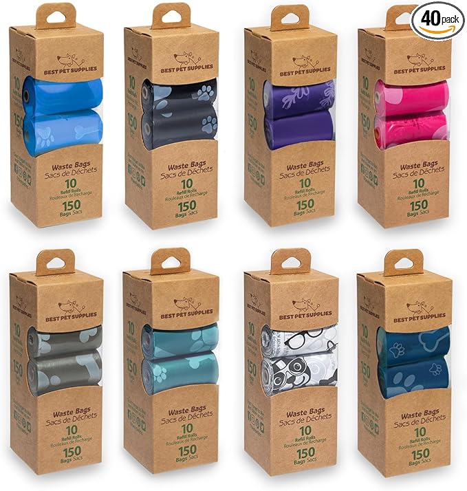 Best Pet Supplies Dog Poop Bags for Waste Refuse Cleanup, Doggy Roll Replacements for Outdoor Puppy Walking and Travel, Leak Proof and Tear Resistant, Thick Plastic - Assorted, 600 Bags