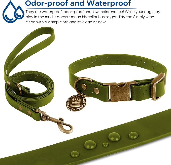 Wisedog Waterproof Dog Collar and Leash Set, XS, Green | Adjustable Puppy Collar, Cute Tag, 4FT Dog Leash, Includes Poop Bag, For Small Medium Large Dogs