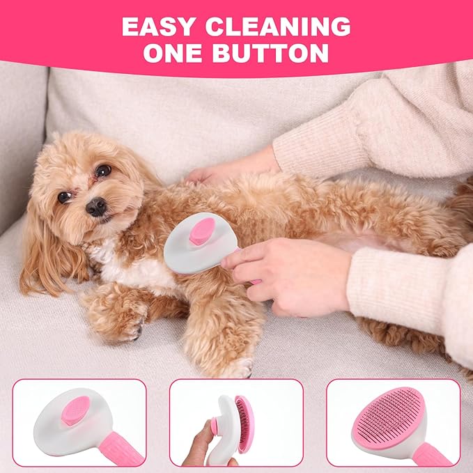 6PCS Dog Grooming Kit, Pet Grooming Kit, Deshedding Brush for Short Hair, Slicker Brush, Flea Comb, Puppy Brush Set in Pink for Dogs, Cats