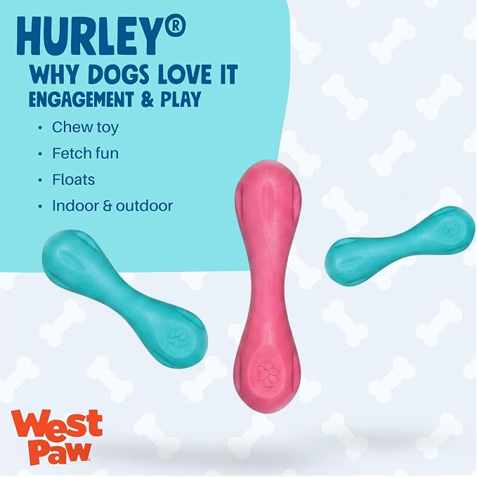 WEST PAW Zogoflex Hurley Dog Bone Chew Toy – Floatable Pet Toys for Aggressive Chewers, Catch, Fetch – Bright-Colored Bones for Dogs – Recyclable, Dishwasher-Safe, Non-Toxic, Large, Geranium