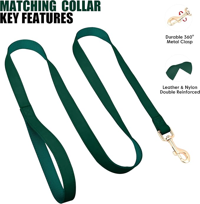 PET ARTIST Soft PU Leather Dog Collar and Leash Set, Bright & Stylish 5FT PU Leather Leash and Collar Set, Durable Pet Collars with Quick Release Metal Buckle for Medium Dogs,Christmas Green,M(13-19")
