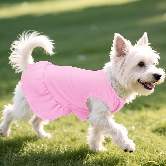 2 Pcs Dog Dresses Cat Skirt Solid Color Dog Clothes Summer Sleeveless Puppy Girl Clothes for Small Pet Dogs Cats (Yellow,Pink, Small)
