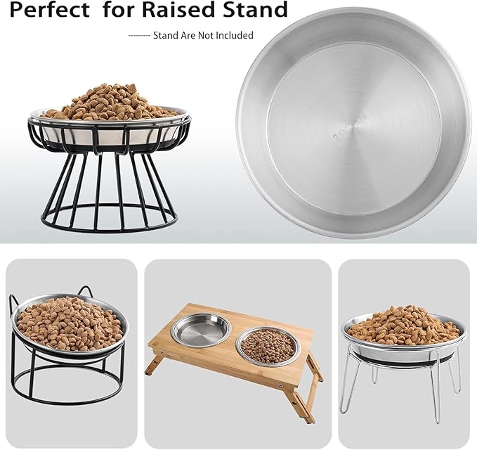 WROSWT Stainless Steel Cat Bowls,Whisker Friendly Shallow Cat Dishes for Food and Water,Non-Slip Silicone Bottom,Heavy Duty,Replacement Kitten Metal Plate for Elevated Stands,6 Pack