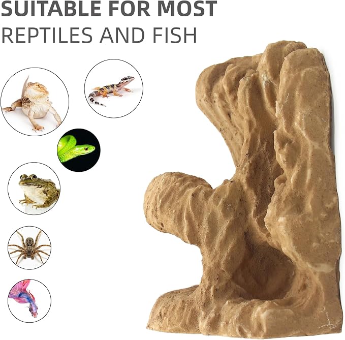 Reptile Hide Shale Scape Step Ledge Backdrop, Reptile Corner Rock Basking Platform Cave Hideout Tank Accessories Decorations, Great for Reptiles, Amphibians, Leopard Gecko, Snake, Frogs, Turtle