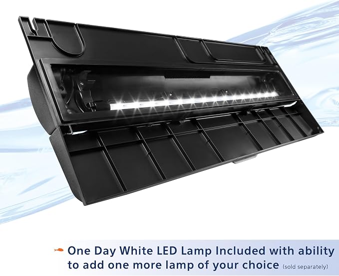 Aqueon LED Deluxe Fish Tank Aquarium Full Hood, Black, 30 Inch | Aquarium light with full-length feeding door, custom-fit aquarium lid with rear breakouts for filters and heaters