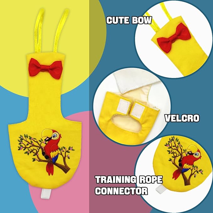 Bird Diaper Reusable Bird Flight Suit Washable Parrot Diapers Nappies Protective Breathable Nappy Clothes for Parakeet Parrot Macaw Budgie Canary Budgie Cockatiel(Yellow, Small)