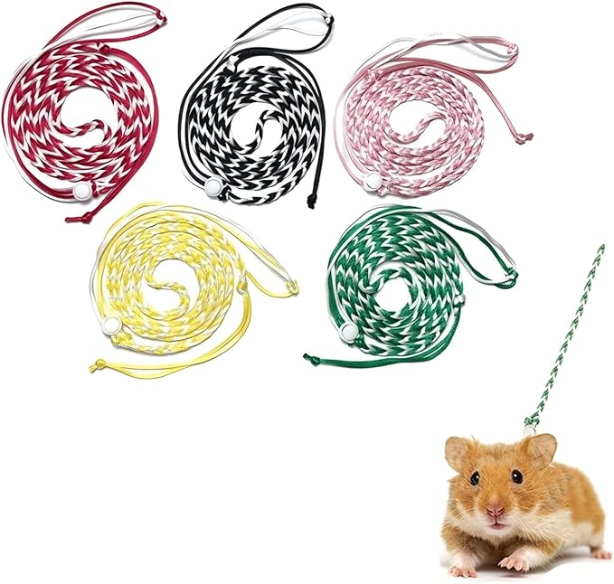 5 Pack Adjustable Hamster Leash and Harness, Small Animal Harness and Leash for Ferret, Hamster, Chinchilla, Rabbit, Guinea Pig, Squirrel, Rat, Mouse, 55 Inch