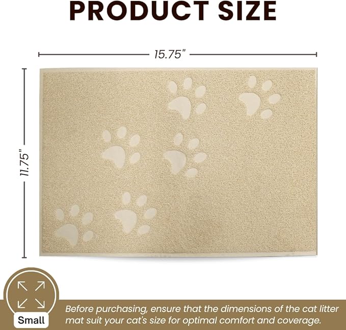 Andalus Small Cat Litter Mat, Pack of 2 - Waterproof, Non-Slip & Easy to Clean Cat Litter Box Mat for Extra Efficient Pet Litter-Trapping, Beige (15.75” X 11.75”)