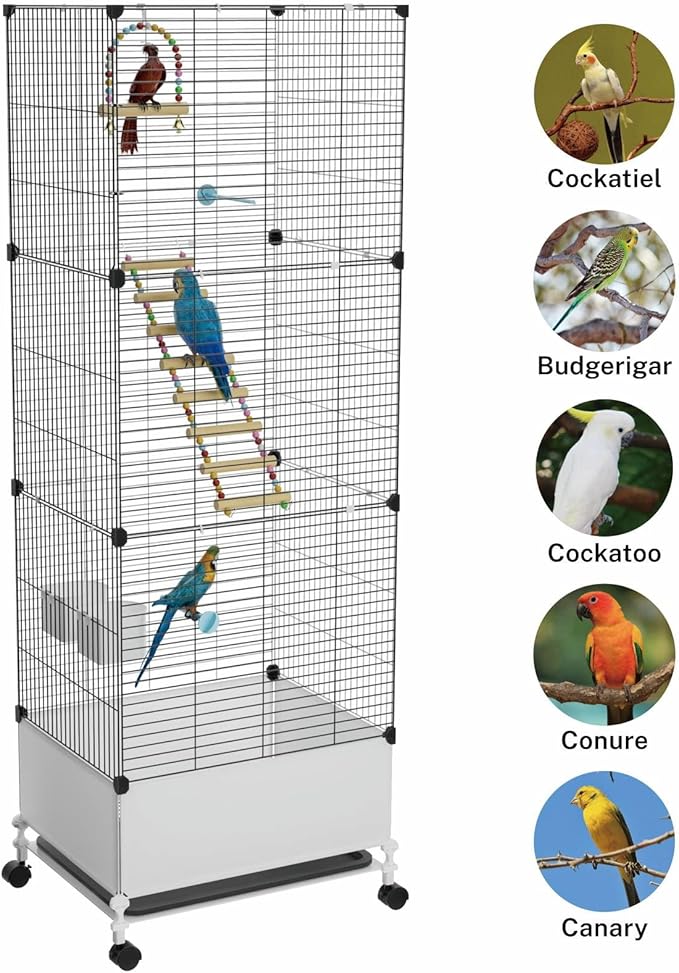 STILLCOVE Extra Large Bird Cage, Black Parakeet Cages with Rolling Stand & Wheels, Wide Birdcage for Parrots Cockatiels Conure Budgie Canary Finch Lovebird