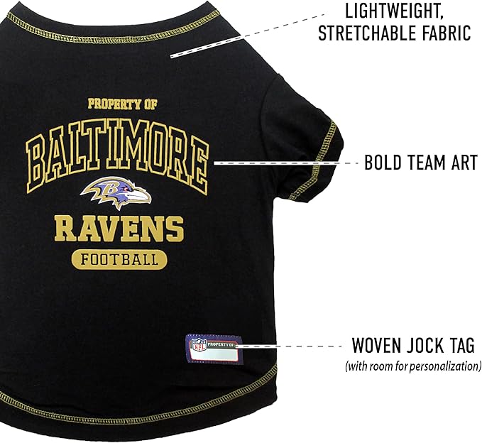 NFL Baltimore Ravens Dog T-Shirt for Pets, Size X-Small. Officially Licensed Pet Shirt with Team Logo, Soft Stretchable Comfort Fit Apparel for Dogs & Cats