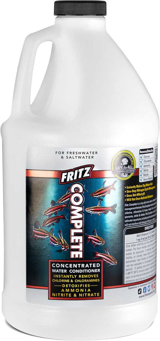Fritz Complete – Concentrated Water Conditioner/Tap Water Dechlorinator, Instantly Detoxifies Chlorine, Chloramines, Heavy Metals, Ammonia, Nitrite/Nitrates, for Fresh and Saltwater (64 oz)