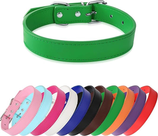 Green Soft Leather Dog Collar for Small,Medium, Large Dog, Comfortable and Adjustable (Wide: 0.55'' for Dog's Neck: 9''~12'', Green, S)