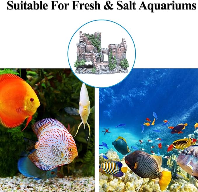 fazhongfa Aquarium Castle Air Bubbler Fish Tank Decorations for Betta Fish Ornament Small and Medium Fish Accessories Decor Betta House Toys (Air Pump is Not Include)