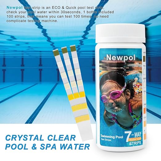 Newpol 7-in-1 Pool Test Strips, 100 Strips Water Testing for Swimming Pool, Hot Tub and Spa