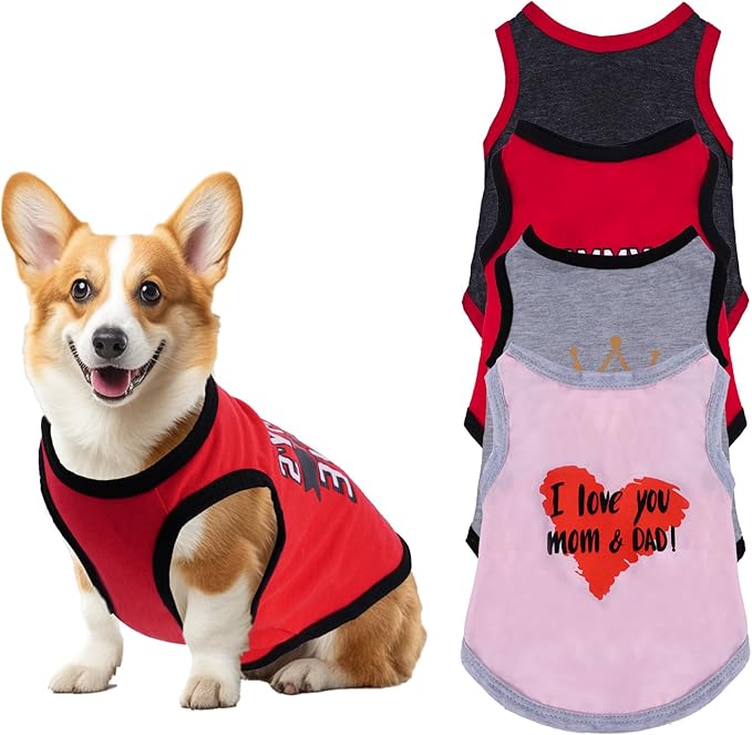 Pistha 4 Pack Dog Shirts Summer Printed Puppy Clothes Novel Sleeveless Pet T Shirts Dog Clothes for Small Medium Dogs Cats Boy(L)