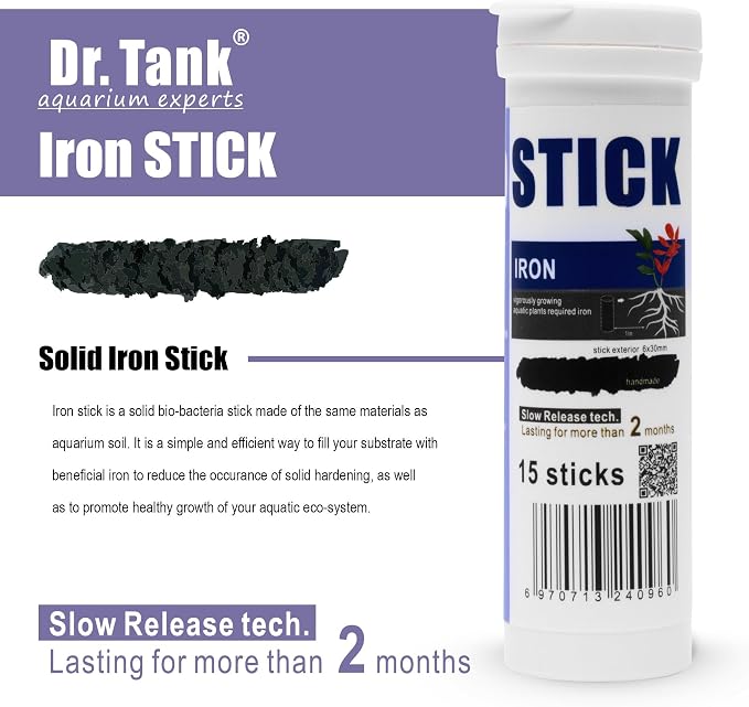 Dr. Tank Bottom Stick - Aquarium Plant Fertilizer Sticks for Aquatic Plants, Substrate Nutrients for Freshwater & Planted Tanks, Slow-Release Nutrients for Plant Growth, 15 Sticks - Iron Stick