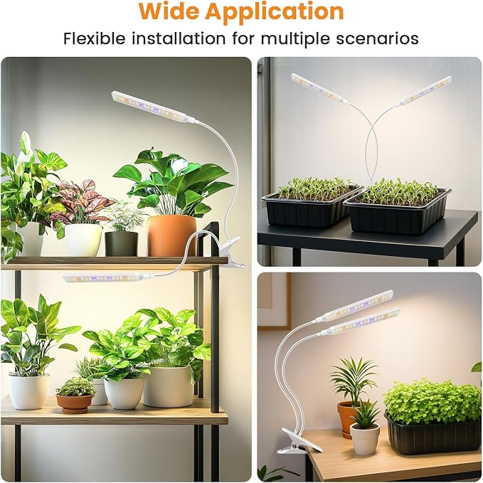 Kullsinss Clip-on Grow Lights for Indoor Plants, 114 LEDs 15W Plant Light | White 2-Gooseneck Plant Lamp for Seedlings, Full Spectrum Growing Lamp with Red/Blue/Yellow/White LEDs, Timer & Dimmable