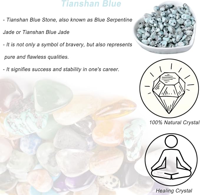 Erliway 100g Natural Tianshan Blue Stone Crystal Chips 7-9mm Tumbled Stones | Small Crushed Crystal Stone, Polished Crystals Chips for Fish Tank, Healing Tumbled Rocks for Reiki Jewelry Making Home Décor